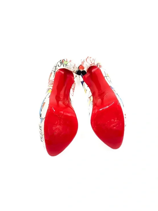 Christian Louboutin Fetish Peep 150 Graffiti Patent Leather Platform Pumps EU 38 - Picture 8 of 9